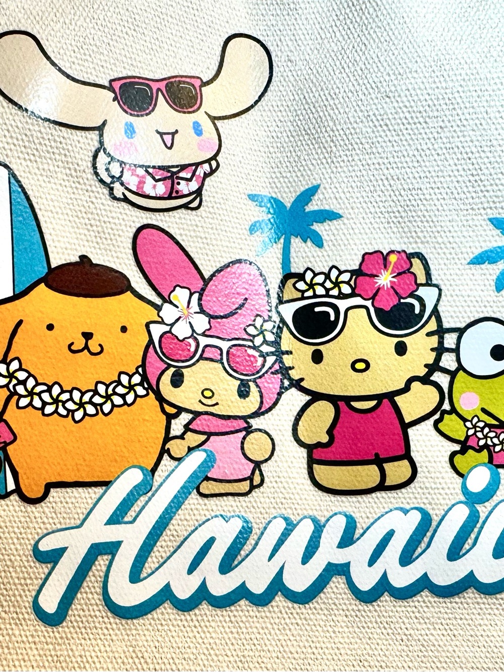 Limited Edition Sanrio Hawaii Canvas Tote Bag- Cream with Blue Trim - Picture 2 of 13